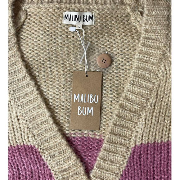 Malibu‎ Bum Womens Colorblock Cardigan Sweater Tan Pink Dolman Sleeves New - Picture 5 of 9